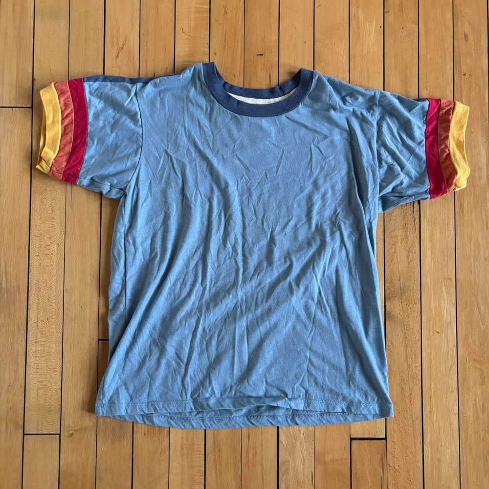 Camp Collection Blue T-Shirt with Colorful Sleeves